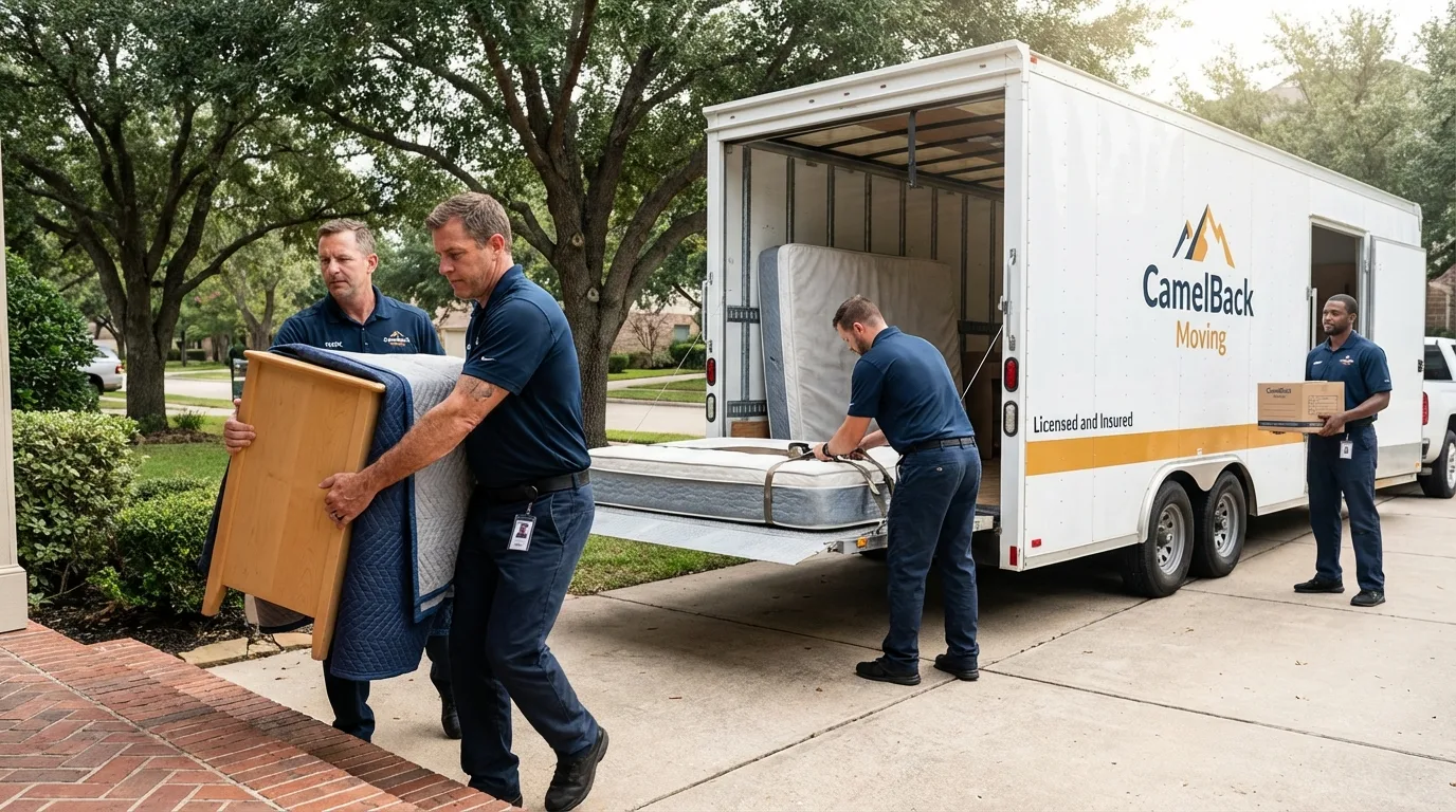 Crew loading residential truck for cross-state move from Amite, LA